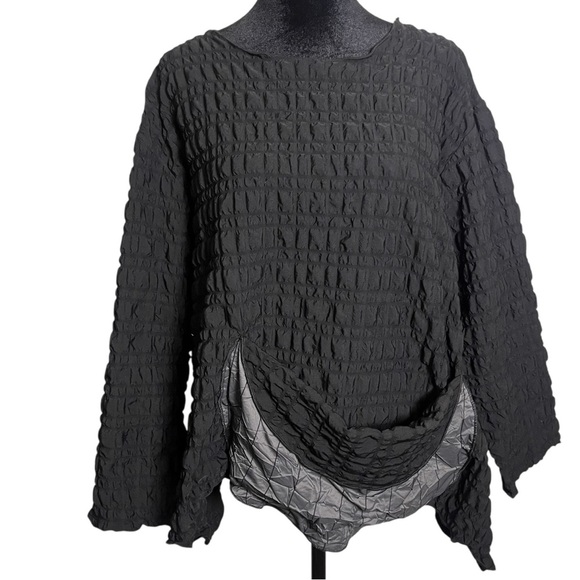 Heydari Tops - Heydari Black Textured Oversized Asymmetrical Lagenlook Top Size M
